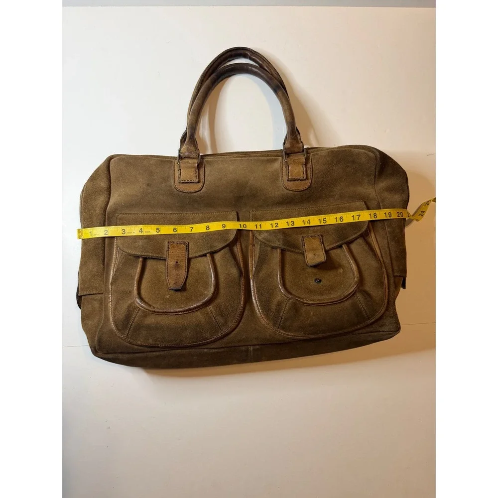 John Varvatos Mens Suede Leather Briefcase carryon Handmade in Italy Distressed